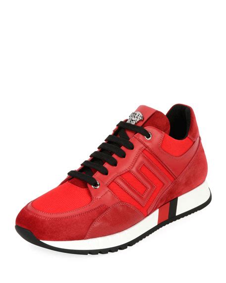 Versace Men's Greek Key Running Shoe, Red 